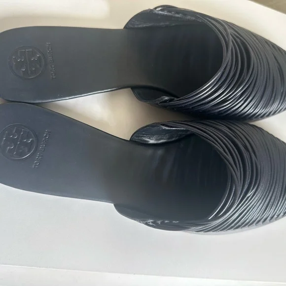 Tory Burch Mule Blue Woven Leather Sienna Pointed Toe Slides - Picture 3 of 6